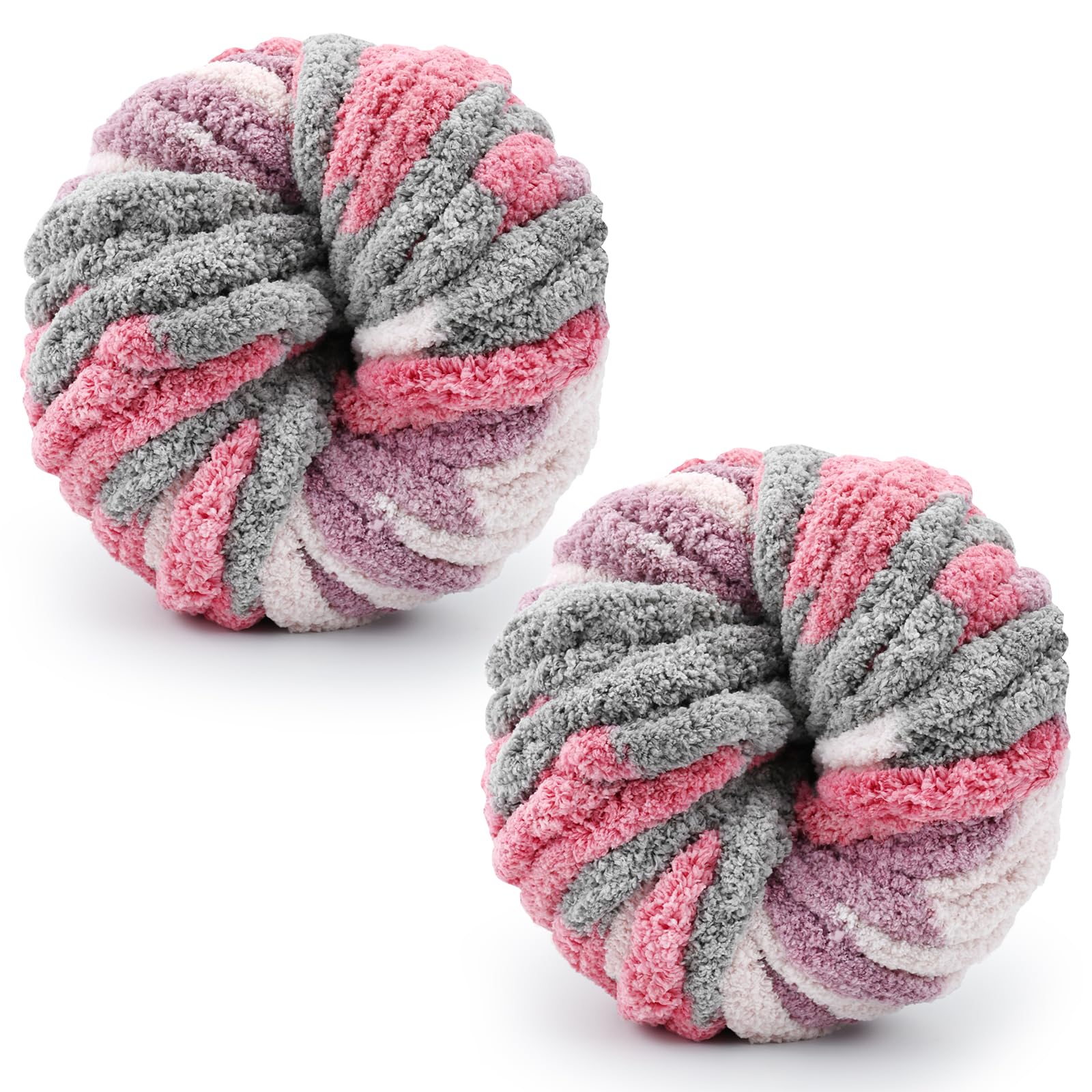 Chunky Wool Yarn 250g × 2, Multi-Colored Knitting Yarn for Crochet, 2cm Soft Knitting Wool for Making Handmade Bags Hats Blankets Pillow Cushion Cat Bed