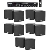 Rockville RCS80-1 70V Commercial Amp with 5 Pairs of Black Cube Speakers | 60W RMS Amplifier Power, 70V/100V Outputs, Bluetooth, USB/SD, 10 Black 3.5" Swivel Wall Speakers, Restaurant/Office, 11-Items