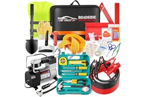 RANALLTO Car Emergency Roadside Kit,Vehicles Truck Road Side Safety Tool Kit with Air Compressor,Women Men Auto Winter Essentials Assistance Survival Kit with Jumper Cables First Aid Kit Blanket Shovel