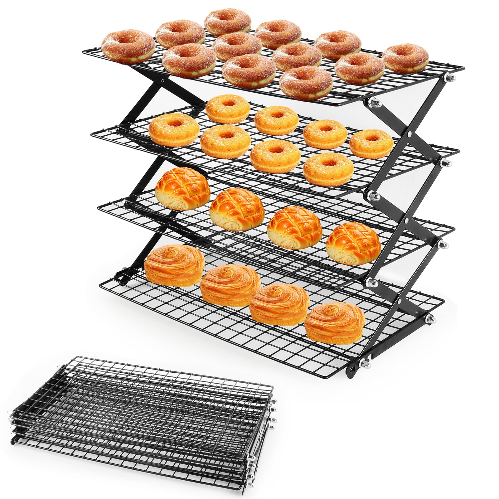Photo 1 of Vrsafan 4-Tier Collapsible Cooling Rack with Adjustable 3 Setting, Wire Cooling Roasting Cooking Baking Drying Rack for Cookies Bread (Black-4 Tier)
