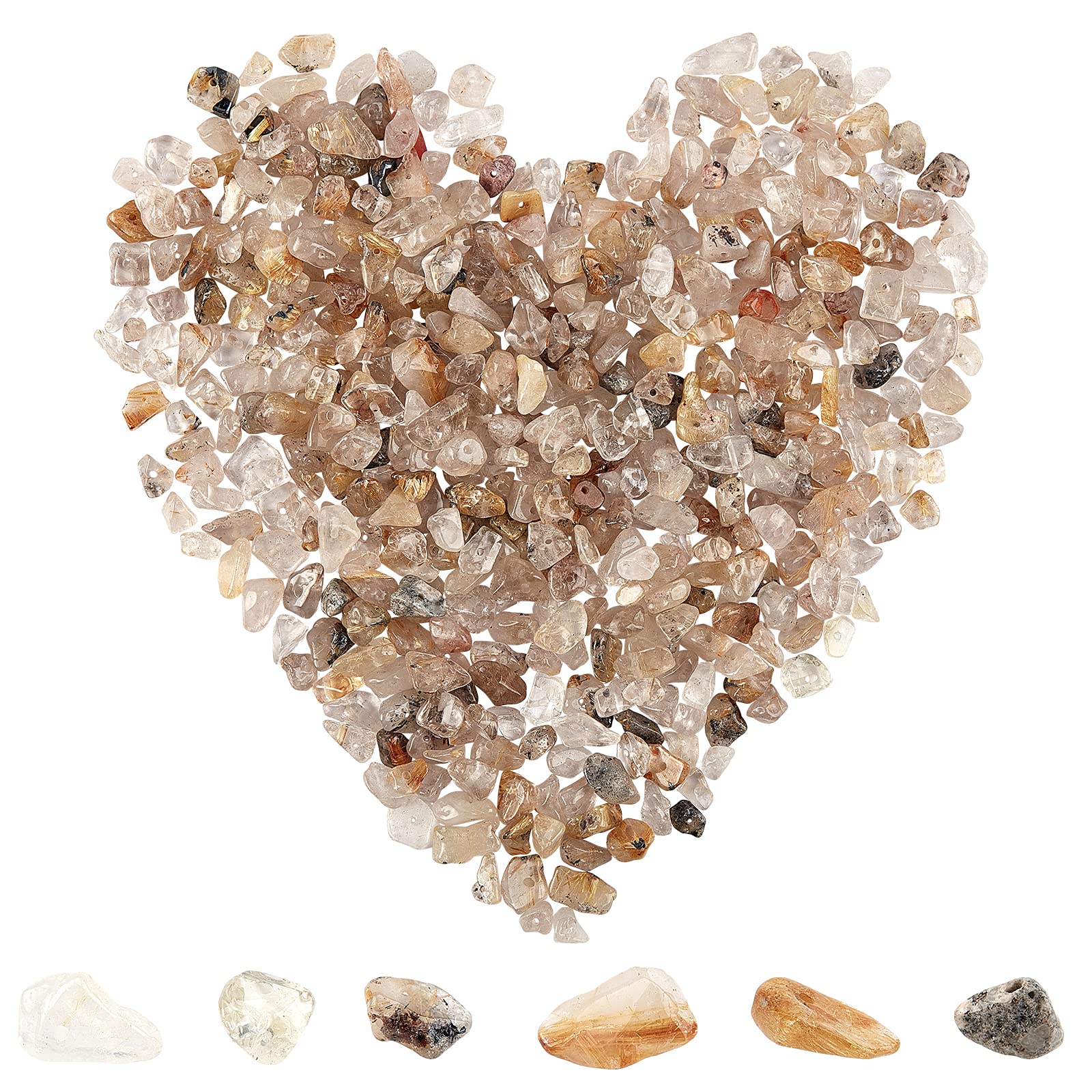 SUNNYCLUE 400pcs Rutilated Quartz Beads 5-8mm Long Rutilated Quartz Chips Irregular Chip Stone Beads Gemstone Semi Precious for DIY Jewelry Making Bracelet Necklace