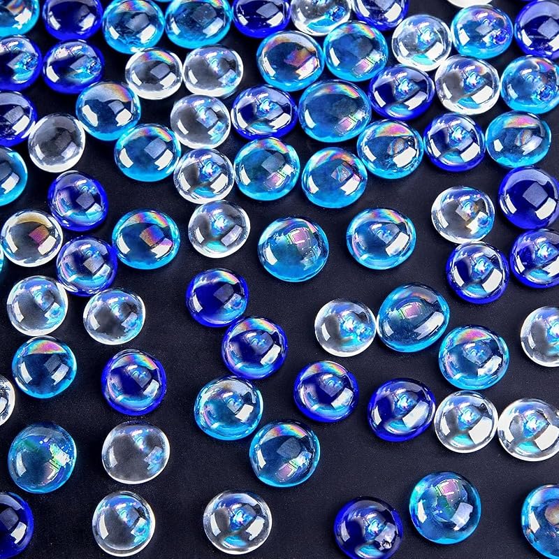 VGOODALL Glass Pebbles 120 Iridescent Gems Blue White Decor Inert
