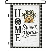 BlissYard Welcome Garden Flag Home Sweet Home Paw Print Garden Flag 12x18 Inch Double Sided Black White Plaid Outdoor Yard Lawn Porch Farmhouse Decor Flag for Pet Lovers