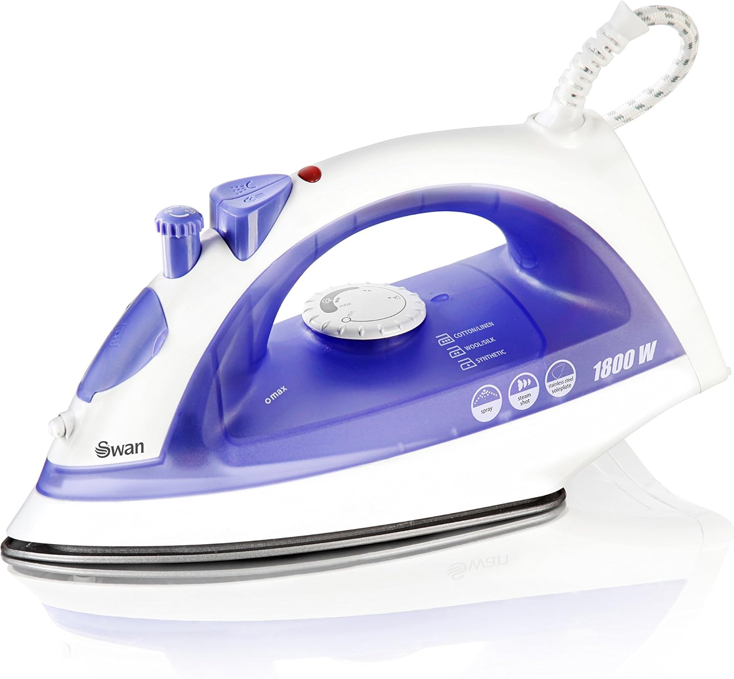 Swan Stainless Steel Soleplate Steam Iron, with Variable Steam Control and Shot Function, 1800W
