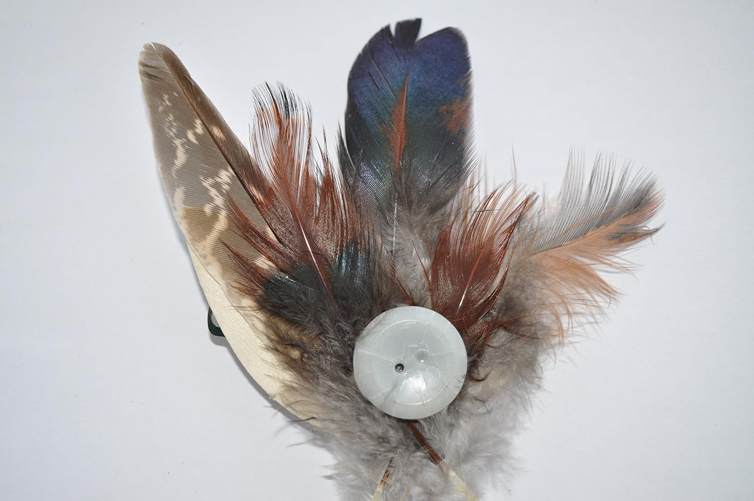 Feather Hair Clip with Vintage Button Handmade