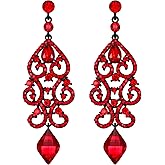 Flyonce Rhinestone Crystal Wedding Art Deco Floral Chandelier Dangle Earrings for Women