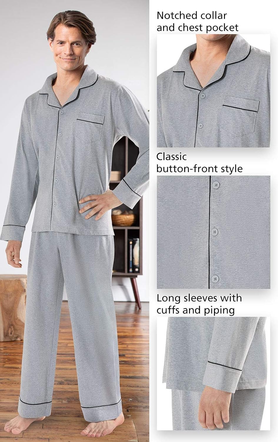 PajamaGram Classic Mens Pajamas Cotton - Men Pajamas Set at  Men’s Clothing store