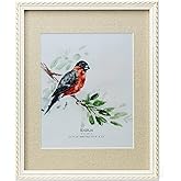 ibalux 11x14 Picture Frame Pine Wood with Real Glass, Gold-Toned Synthetic Rope Edging, Linen Matted to 8x10, Vertical and Horizontal for Wall Hanging, White