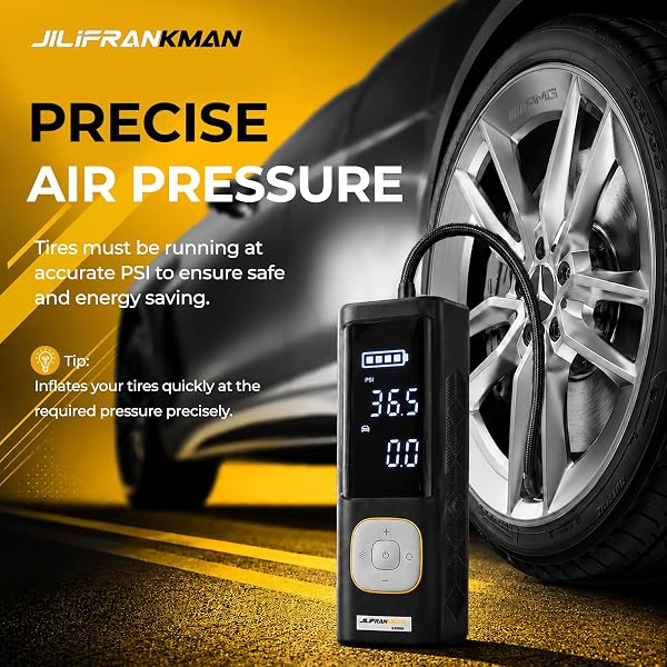 JILIFRANKMAN AU08 PRO 12V 135W 40L/MIN CORDLESS TIRE INFLATOR FOR CAR TIRES WITH DIGITAL PRESSURE GAUGE, LED LIGHT AND AUTO SHUT-OFF FUNCTION – PICKUP TRUCK,SUV，CAR, MOTORCYCLE, BICYCLE, BALL