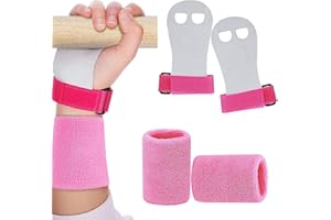 Leanockesa 2 Packs Kids Gymnastics Grips Wristbands Sets for Youth, Palm Protection & Wrist Support for Training, Workout - S