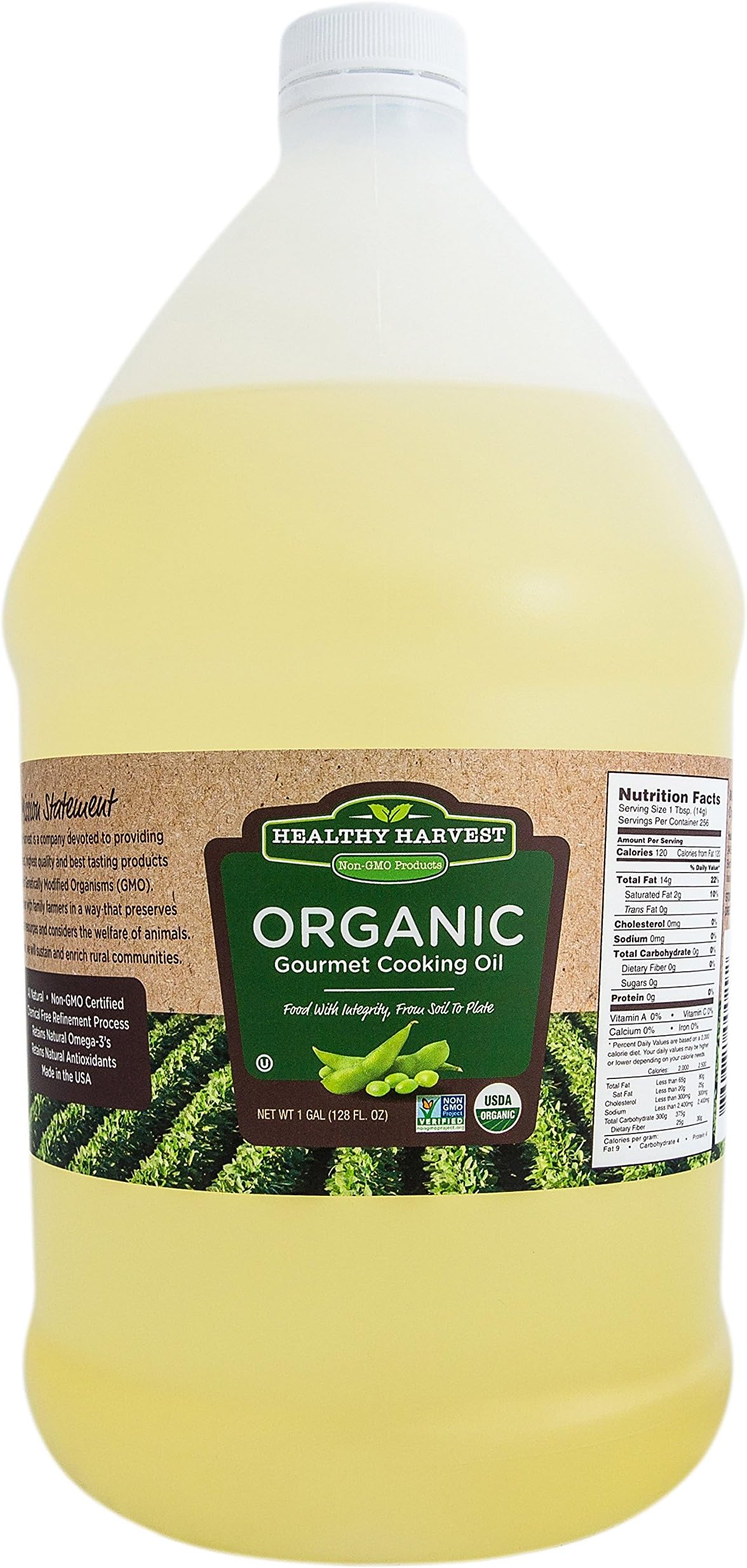 Healthy Harvest Certified Organic Gourmet Soybean Cooking Oil - Healthy Cooking Oil for Cooking, Baking, Frying & More - Naturally Processed to Retain Natural Antioxidants {One Gallon - 128 oz.}