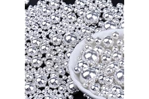 PURBOT Silver Edible Pearls for Cake Decorating, 6 Sizes Mix 4.6 oz Pearl Sugar Sprinkles Baking Decoration for CupCake Cookies Ice Cream Dessert Topping