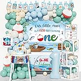 Party Inspo Ofishally One Birthday Decorations, 103 PCs - Gone Fishing 1st Birthday Party Supplies with Fish First Backdrop, Balloon Garland, Banners, Paper Lanterns, Poster