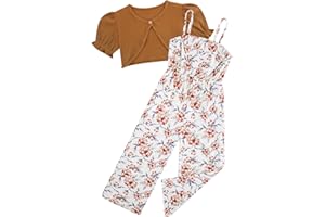 Evensu Toddler Girl Sleeveless Jumpsuits 2 Piece Outfits Ruffle Short Sleeve Cardigan Romper Set for 3-7 Years