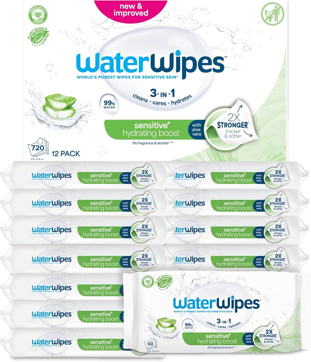 WaterWipes Sensitive+ Hydrating Boost Wipes 99% Water Unscented 12 Pack