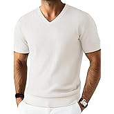 PJ PAUL JONES Mens T Shirts V Neck Short Sleeve Textured Herringbone Modern Fit Knit Shirts