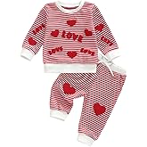 Afunbaby Toddler Baby Girl Valentines Outfit Plaid Letter Embroidery Sweatshirt Heart Jogger Pants Fall Winter Baby Set