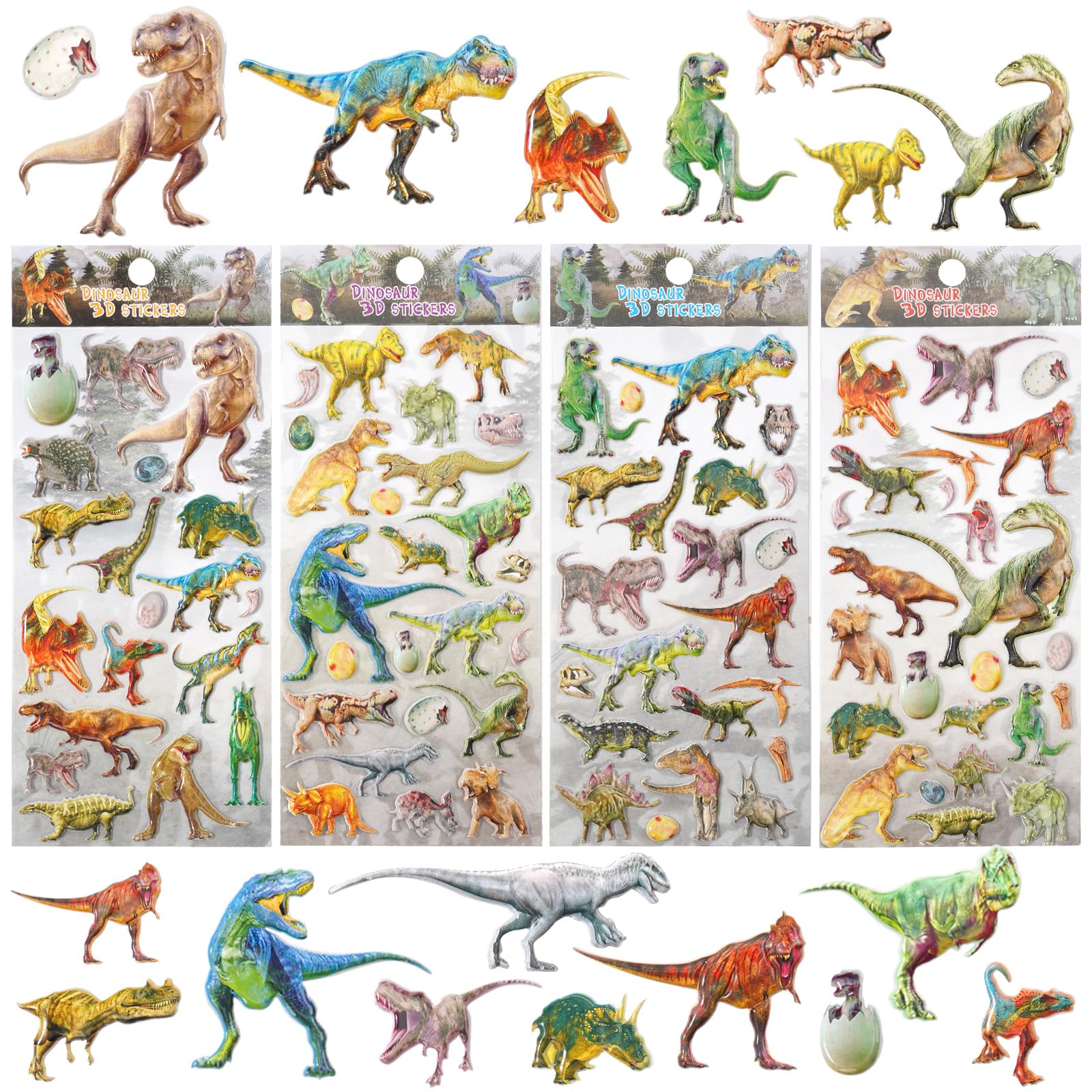 SHANGRLA Puffy Dinosaur Stickers for Kids Toddlers – Small 3D Bubble Dino Birth Egg Stickers- Reusable Foam Dinosaurs Stickers for Boys Girls Party Favors - 4 Sheets