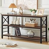 HOMBAZAAR Sofa Table,Industrial Console Table with Storage,Entryway Table with Engineered Wood and Metal,Rustic 3 Tier Shelf for Living Room,Hallway,Brown,55 Inch