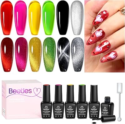 Beetles Gel Polish Set 6 Colors Cat Eye Soak Off UV Magnet Manicure Gift