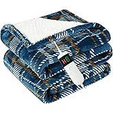 Electric Blanket Heated Throw, Soft Flannel 50"x60" Plaid Heating Blanket with 8 Hours Auto Off 10 Fast Heating Levels Machine Washable Sherpa Heated Blanket with Overheating Protection