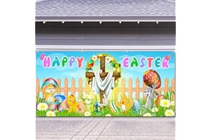 RATOYAL 16 x 7 ft Easter Garage Door Banner,Large Easter Garage Door Decorations Backdrop Cover Festive Religious Design with Cross Outdoor Mural Background Easter Backdrop Decor for Easter Spring Holiday