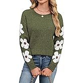 Libsorge Womens Oversized Cute Flower Sweater Winter 2025 Trendy Dressy Casual Floral Crew Neck Long Sleeve Pullover Tops