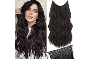 EINAEY Invisible Wire Hair Extensions Adjustable Size with 4 Clips, Clip in Hair Extensions, Dark Brown Long Wavy Secret Extensions, Hairpiece for Women (20Inch, Dark Brown)