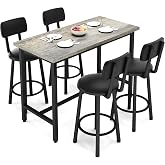5 Piece Bar Table and Chairs Set for 4, Counter Height Rectangular Pub Dining Set, Wood Top Bistro Set with 4 Backrest PU Upholstered Bar Stools for Breakfast Nook, Living Room &amp; Small Kitchen
