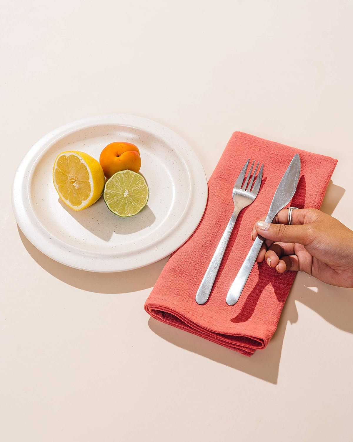 Caldo Linen Dinner Napkins - Rustic- Soft and Durable Cloth- Washable and Reusable - 4 Pack - 20x20 inch (Coral): Home & Kitchen