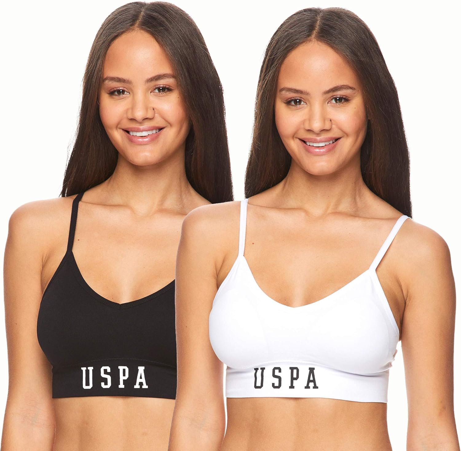 U.S. Polo Assn. Womens 2 Pack Seamless Cami Sports Bra with Removable