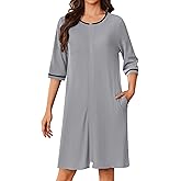 Ekouaer Zip Up Robes for Women Short Waffle Bathrobe Lightweight house coat 3/4 Sleeve Soft Nightgown with Pockets S-3XL