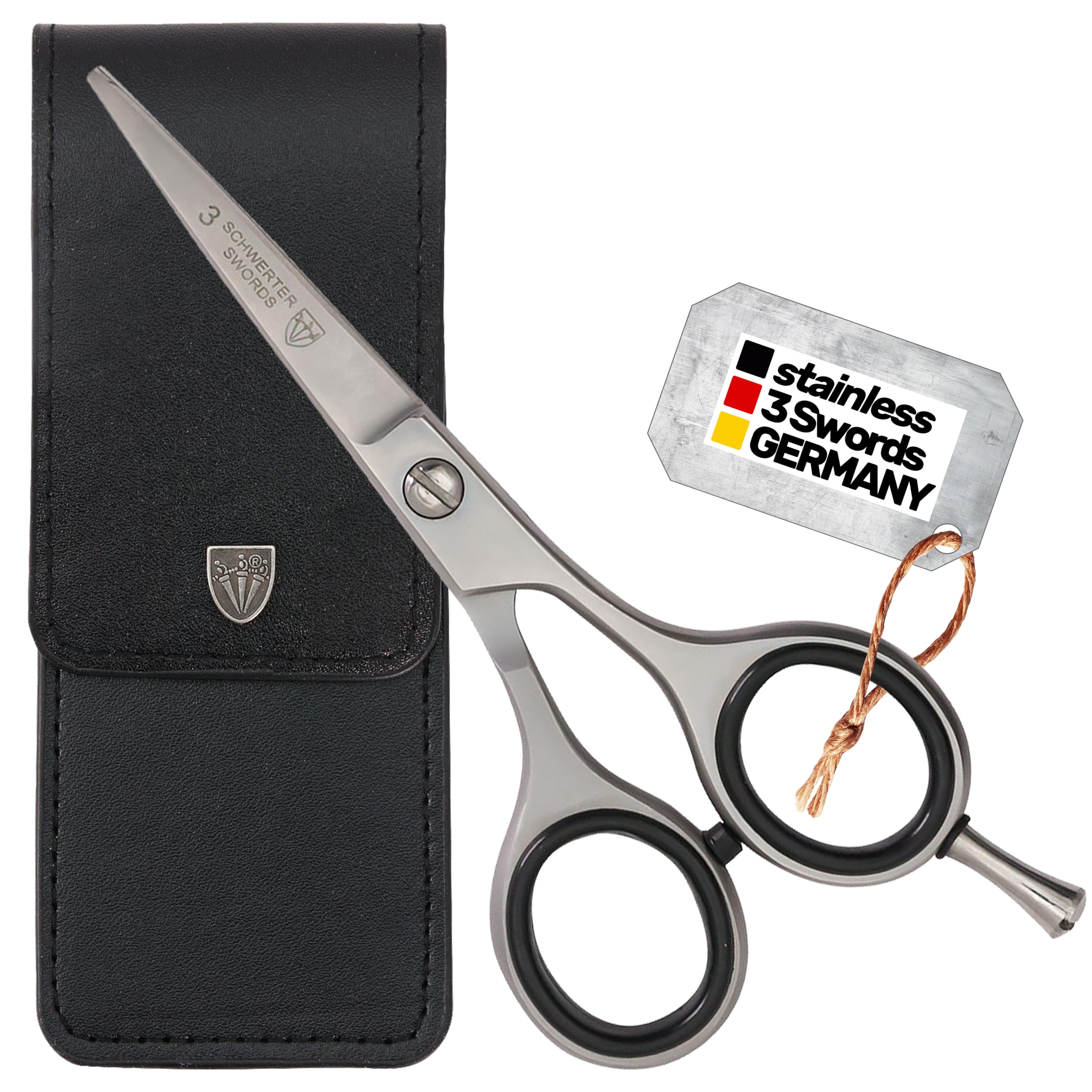 3 Swords Germany – Professional Beard Hair Scissors, Stainless Steel, Straight Blade, Sharp, with case