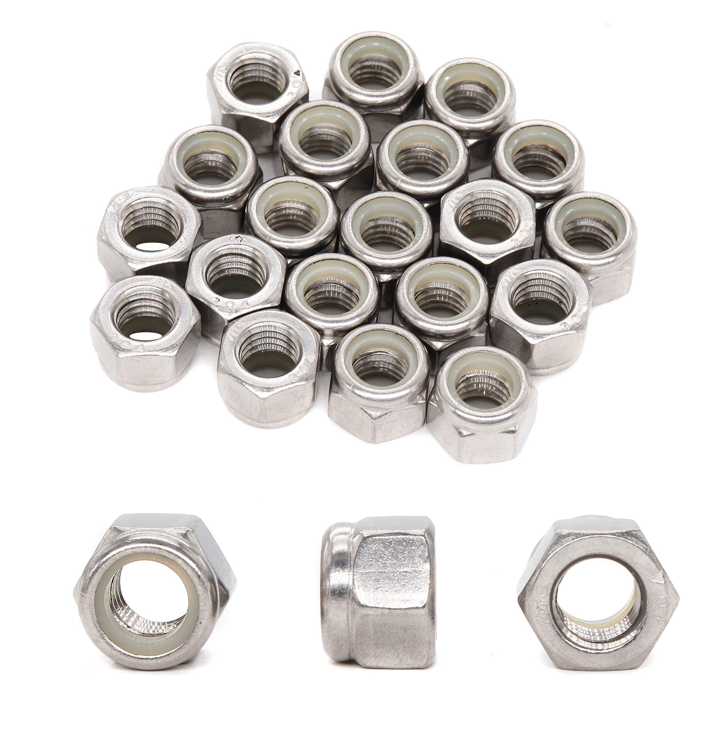 binifiMux 20PCS 5/16-18 Nylon Inserted Self Locking Nuts Stainless Steel Silver Tone