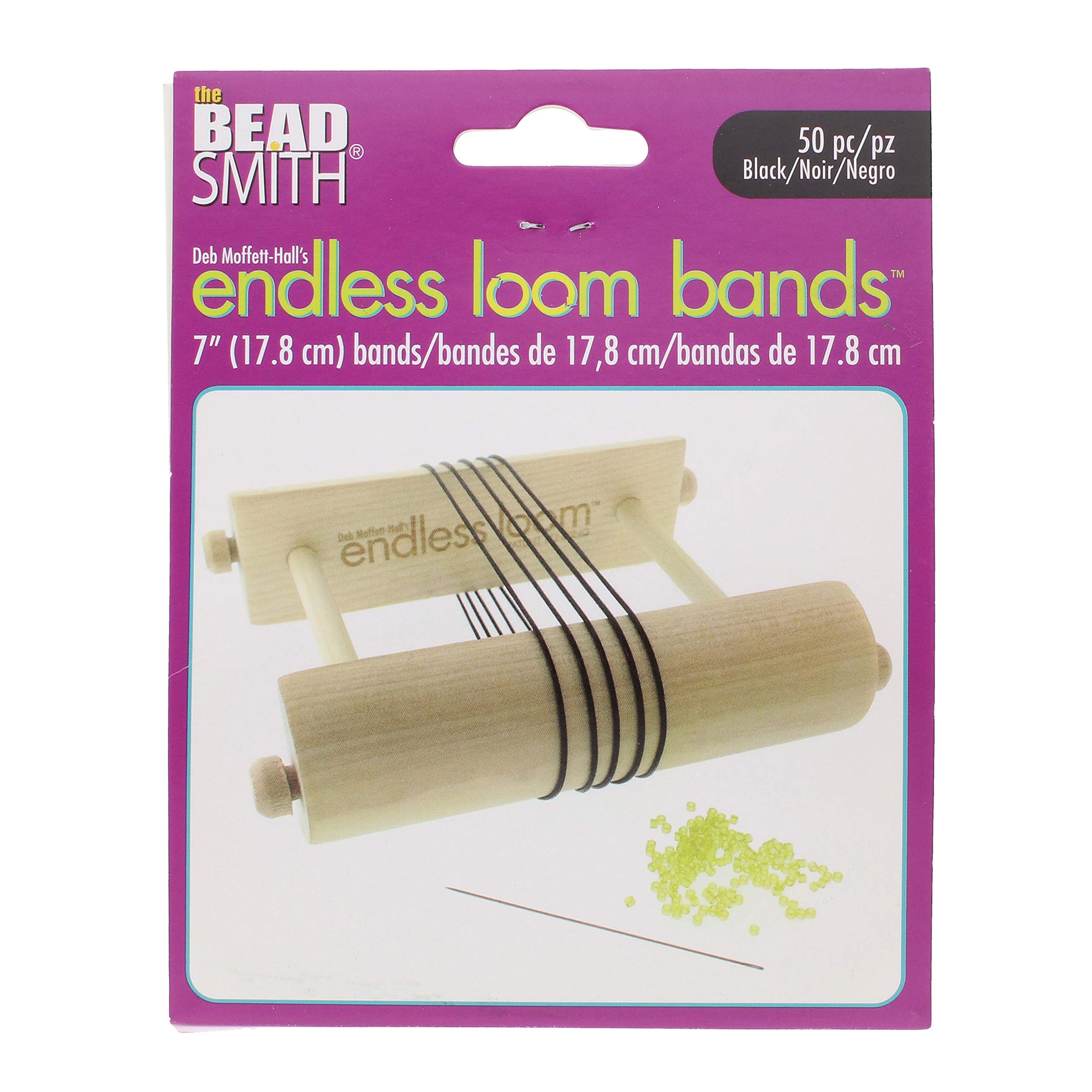 The Beadsmith Deb Moffett-Hall’s Endless Loom Bands, 7 Inches Diameter, Pack of 50 Pieces, Black Color, Use with The Endless Loom