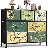OLIXIS 7 Drawer Dresser with Wood Top Fabric Storage Tower for Bedroom Living Room Hallway Entryway Organizer, Floral Painted
