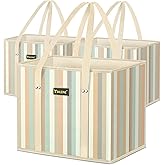 BALEINE 3Pk Reusable Grocery Bags, Foldable Shopping Bags for Groceries with Reinforced Bottom & Handles (Color Stripe)