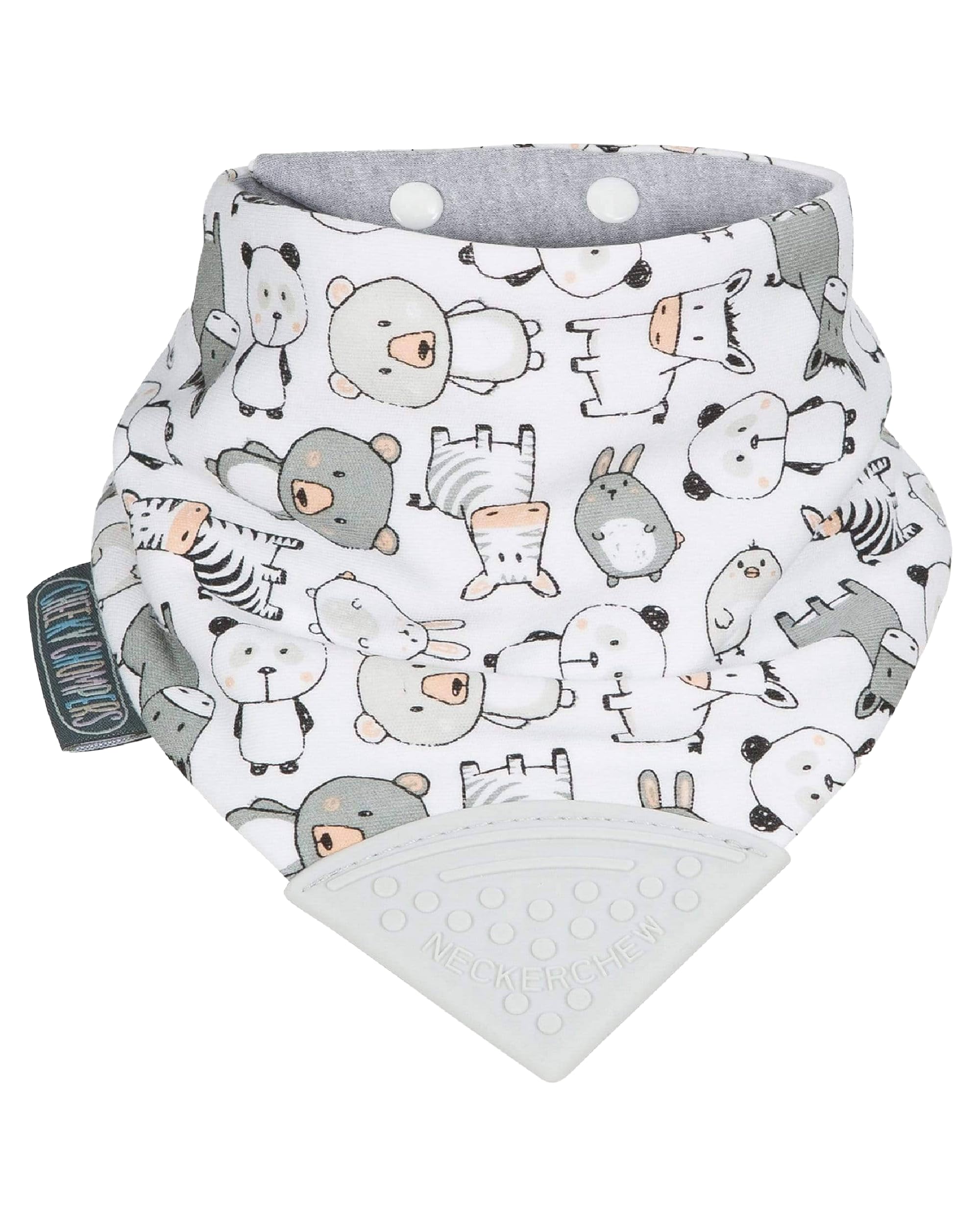 Cheeky Chompers Baby Bibs with Teether | 2 months+ Teething Bibs, Toddler Bibs | Reversible Dribble Bib & Baby Teether | Multi-Award Winning Neckerchew (Panda Pals, Single)