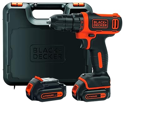BLACK+DECKER BDCDD12KB-QW Trapano/Avvitatore Compatto con Doppia Batteria e Valigetta, 10.8V, Litio, 1.5 Ah