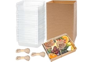 50 Pack Charcuterie Boxes with Clear Lids,7 x 5 inches Disposable To Go Food Containers,Bulk Paper Bakery Dessert Box with Br