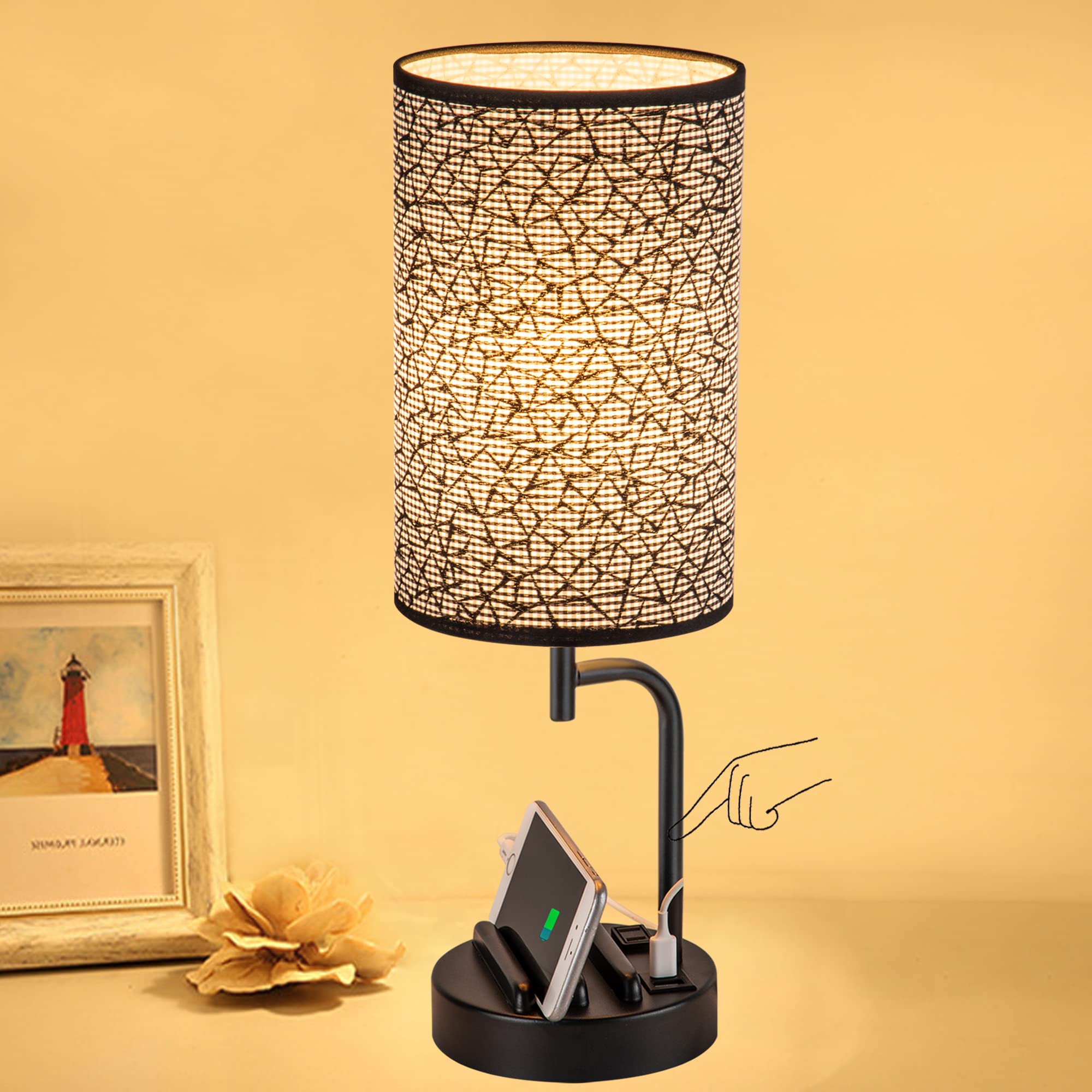 Photo 1 of Dreamholder Touch Control USB Table Lamp, Upgraded 3-Way Dimmable Nightstand Desk Lamp with USB C & A Charging Ports and AC Outlet, Bedside Lamp for Bedroom Dimmable 9W LED Bulb Included