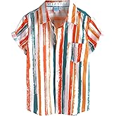 VATPAVE Boys Striped Button Down Shirt Short Sleeve Hawaiian Shirt Casual Summer Beach Shirts with Pocket