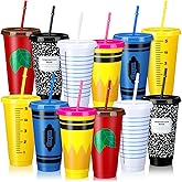 Rtteri 24 Pcs Teacher Appreciation Gifts Cups Teacher Valentine Gifts Bulk Reusable 24 oz Plastic Coffee Cups in Bulk Reusable Appreciation Tumblers with Lids and Straws