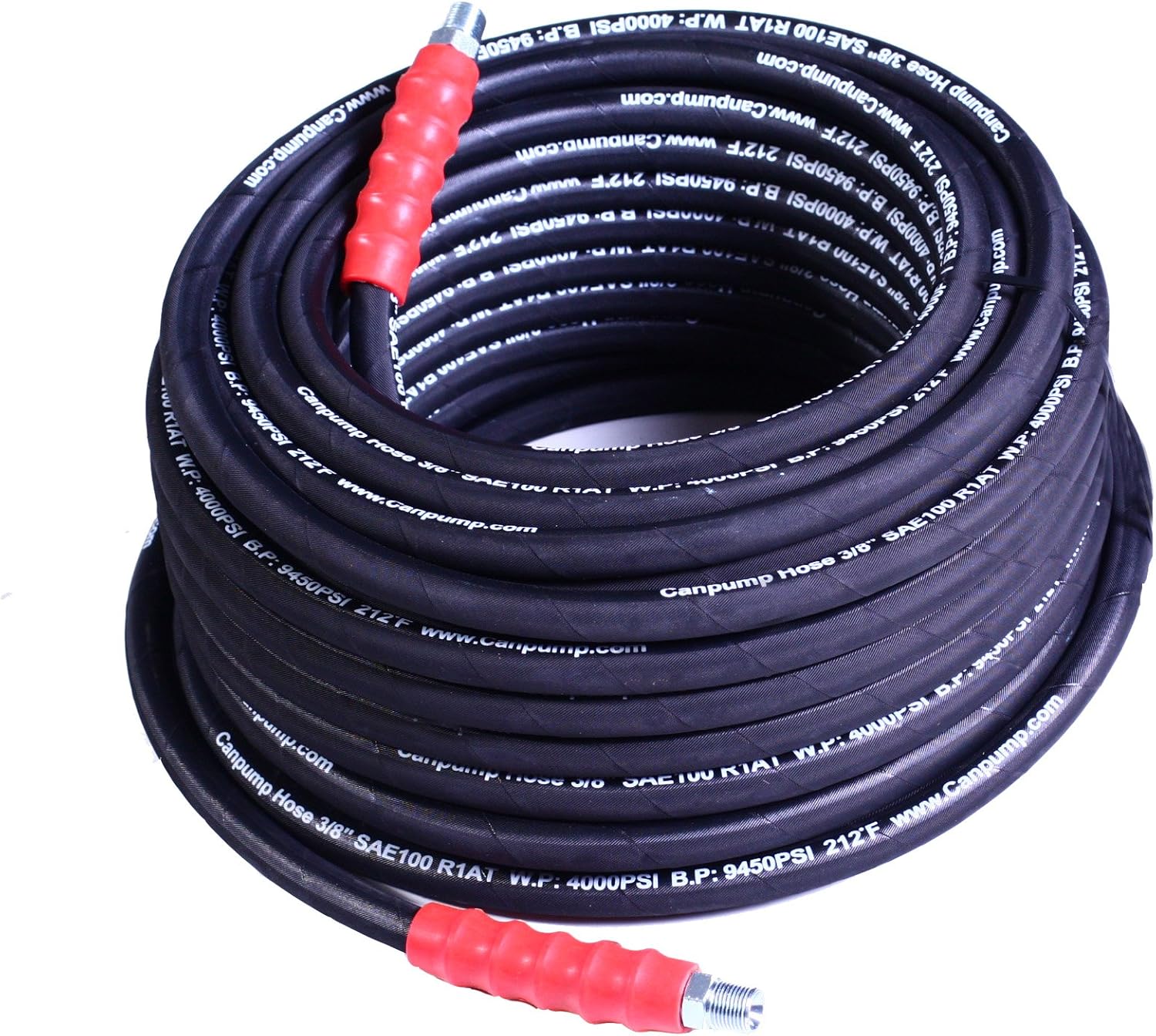 Pressure Washer Hose R1 3/8" ID Assembly, 3/8Inch NPT Male, 4000 PSI Working Pressure, 100Feet