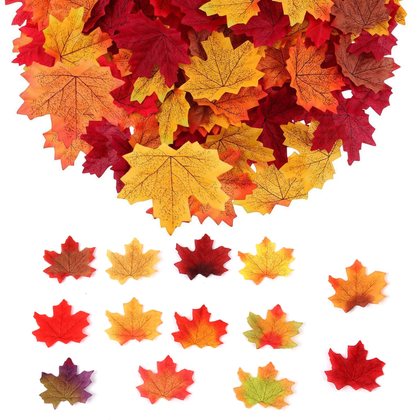 Photo 1 of 300 Pcs Fake Fall Leaves, 8cm/3.15inch Autumn Leaves, Fall Party Decorations, Maple Leaf, Maple Leaf Cutouts Decor, Artificial Plastic Craft Autumn Decoration Foliage for Thanksgiving, Party, Weddings