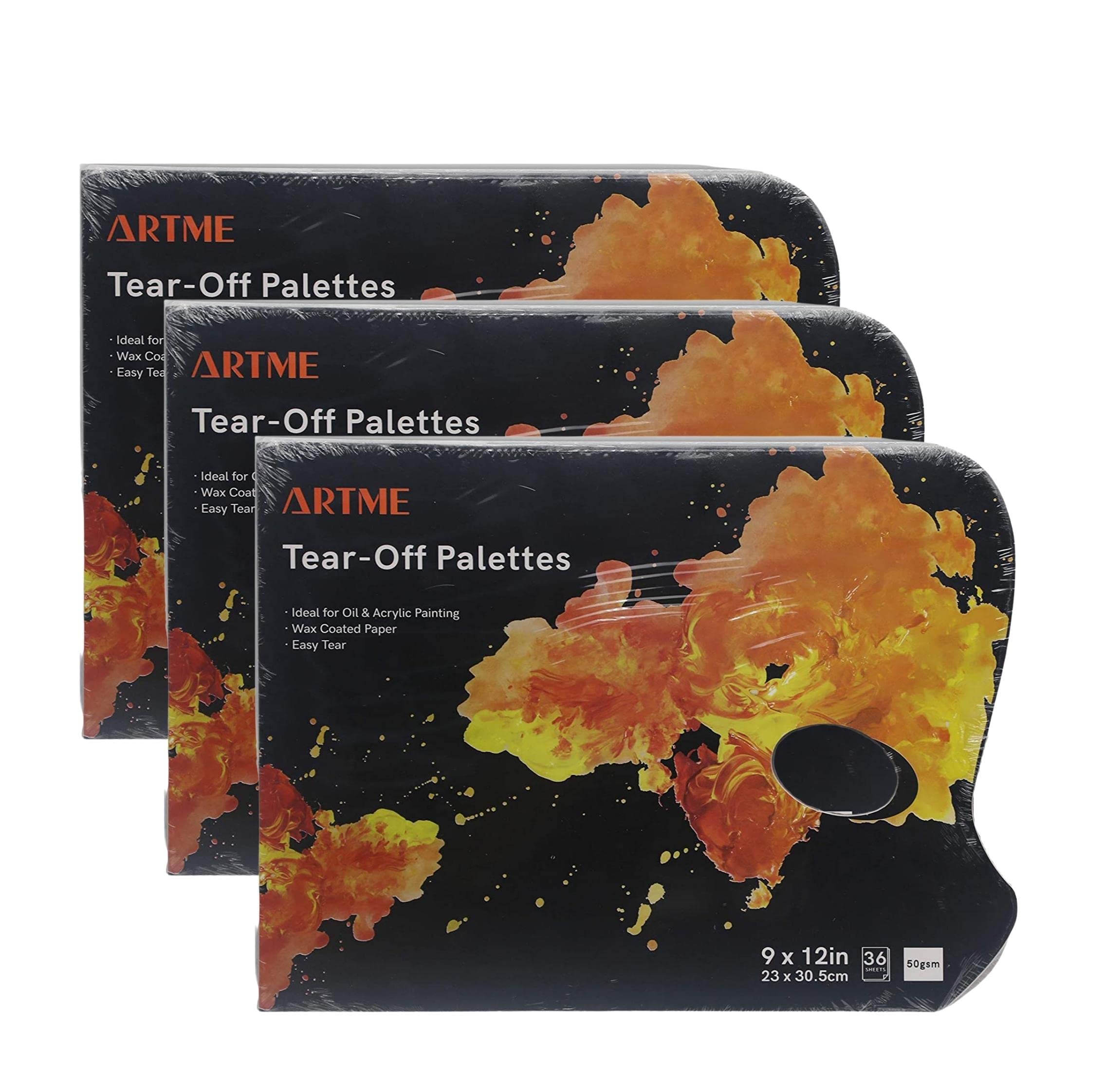 ARTME Tear Off Palette 3 Pack - 36 Sheets/Paper Disposal Palette 23x30.5cm/ 50gsm Wax Coated Paper with a Thumb Hole/Simple to Use/Acrylics, Oil Paints & Watercolours