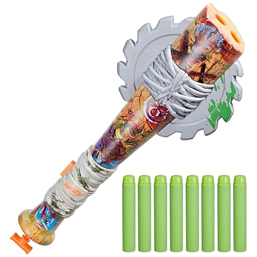 Nerf Zombie Strikeout Dart Blaster, Foam Bat-Inspired Toy with Circular Saw Blade Design, Includes 8 Elite Darts, 2-Dart Blasting for Kids Aged 8+, Great Gift For Children