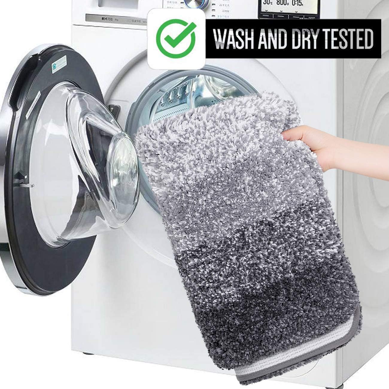 KMAT Bathroom Rugs Bath Mat 20x32 In,Luxury Soft Shaggy Microfiber Shower Rug, Machine Washable Throw Rugs Non Slip Absorbent Plush Floor Mats Runner Carpet for Bath Tub Shower Bathroom(Gradient Grey): Home & Kitchen