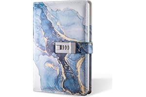 LXWHYP Diary with Lock, A5 Lockable Journal, PU Leather Combination Lock Diary, Lock Diary Planner Organizer for Men and Women, Office Product 8.6 x 5.9 in- Blue