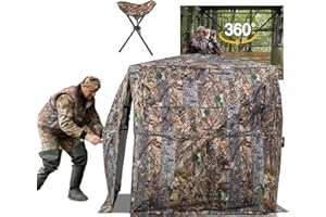 FUNHORUN Hunting Blind 270/360 Degree See Through Ground Blind with Carrying Bag, 2/3 Person Pop Up Camouflage Tent Portable Concealed Shelter